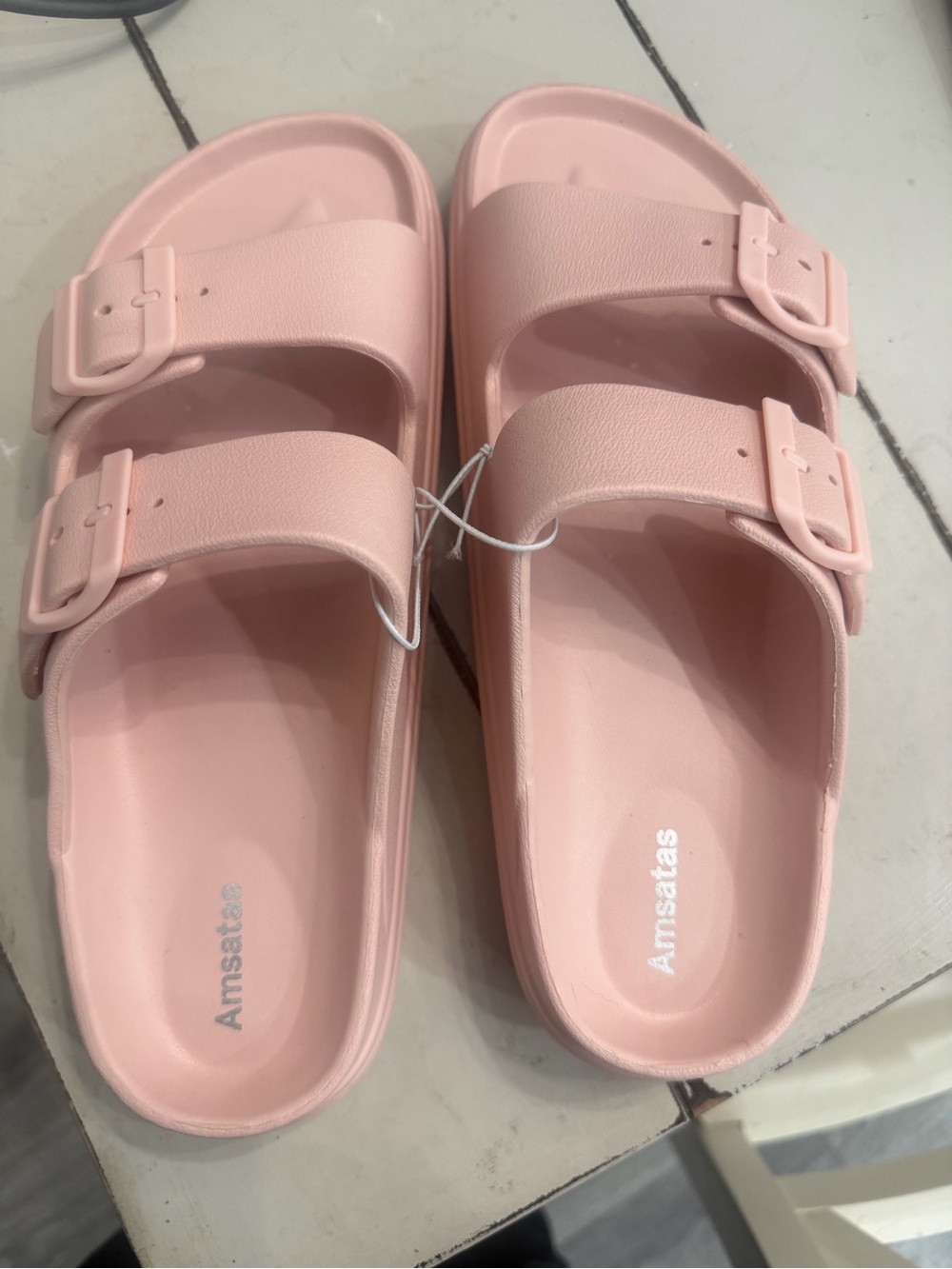 Amsata® Pink Double-Buckle Slide Sandals